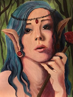 “Ruby Elf” 9x12 Acrylic on Unmounted Canvas ~$25.00~